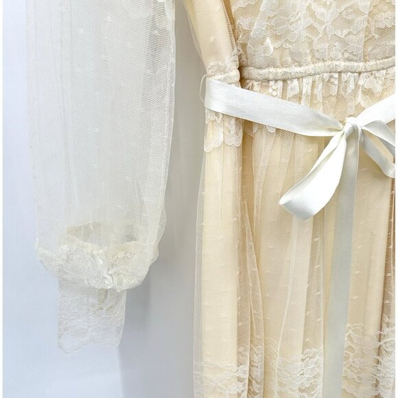 vintage 70s WEDDING DRESS bridal lace victorian boho ivory off white maxi M L - Picture 3 of 13